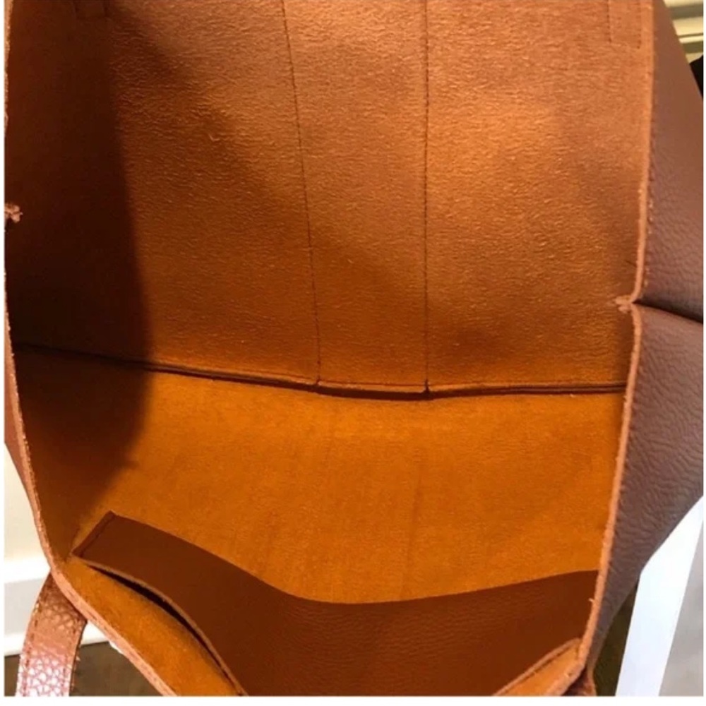 VINCE CAMUTO Pebble All Leather Tote bag Purse Brown/Black - Picture 8 of 9